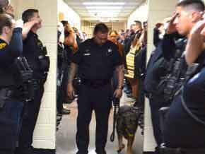 Officers Saluting Dog On Leash